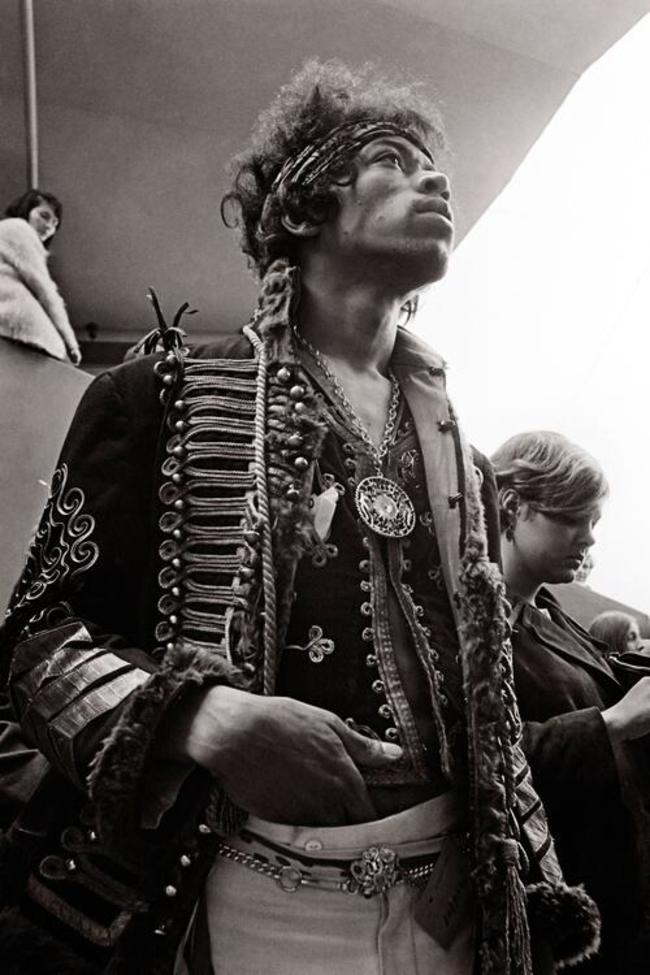 Jimi Hendrix watching Ravi Shankar at the Monterey Pop Festival (1967)