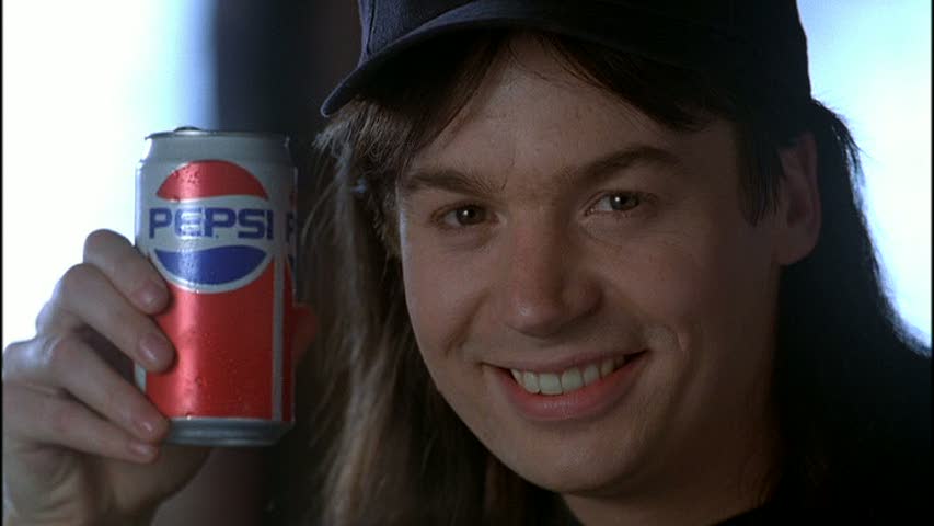 "Wayne's World" has not product placement per se, but a funny scene in which Mike Myers says he won't sell out to sponsors while eating Doritos, drinking Pepsi and more. It was not a commercial of the products but rather a spoof.
