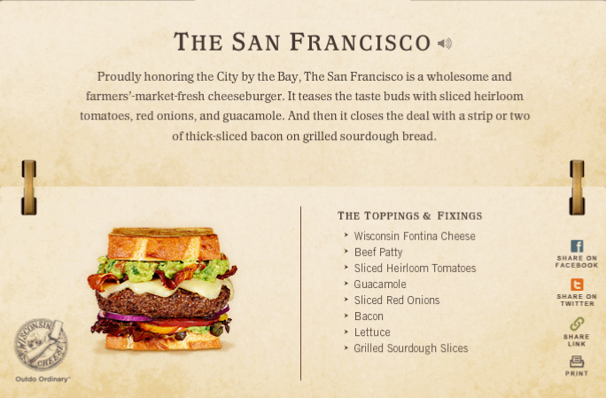 words to describe a burger - The San Francisco Proudly honoring the City by the Bay, The San Francisco is a wholesome and farmers'marketfresh cheeseburger. It teases the taste buds with sliced heirloom tomatoes, red onions, and guacamole. And then it clos
