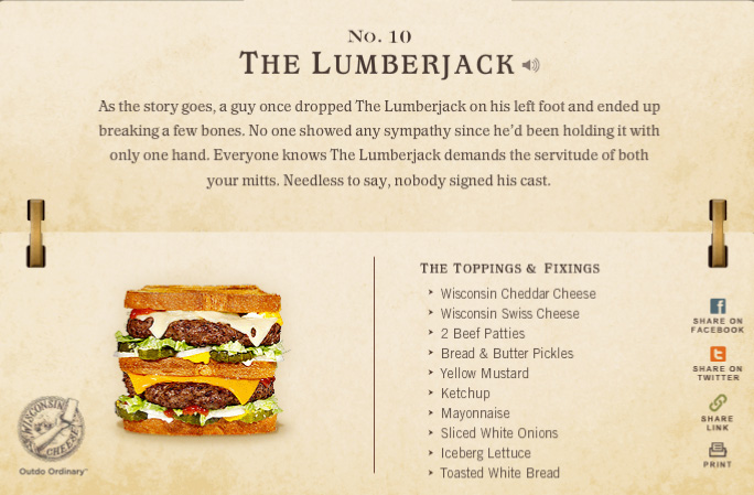 words to describe a burger - No. 10 The Lumberjack As the story goes, a guy once dropped The Lumberjack on his left foot and ended up breaking a few bones. No one showed any sympathy since he'd been holding it with only one hand. Everyone knows The Lumber