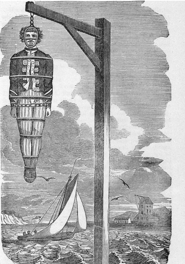 GIBBETING
Was the most preferred torture technique in the Middle Ages, and a familiar public execution method for, among other things, piracy. This method involved placing the victim outdoors, inside of a metal cage roughly the size of the human body. The torturers also forced overweight victims into smaller cages to heighten their discomfort as they hung from a tree or gallows. Generally, they would be left there until the crows came to feed on their remains.