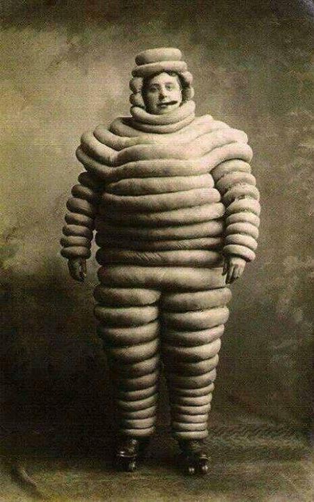 The original Michelin Man with his bouncy hydrogen suit and his trademark cigar shortly before he burst into flames.