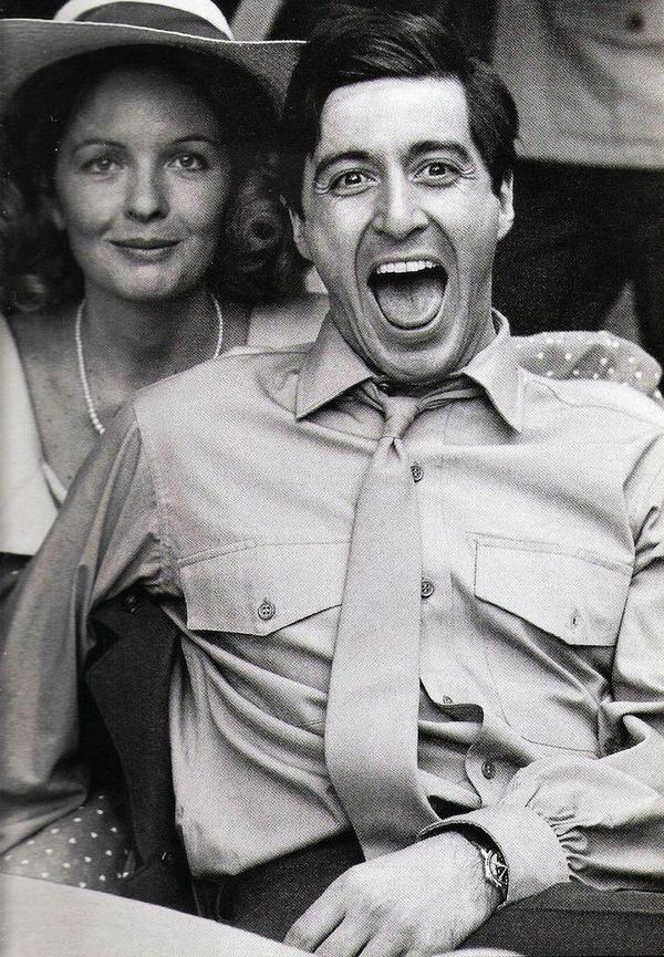 Al Pacino trying to smile for the camera in 1972. (4 years before anyone told him he was doing it wrong).