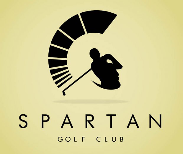 Spartan Golf Club logo looks like a golfer up close and like a Spartans face from a distance.