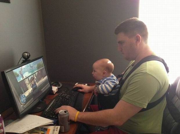 guys gamer dad with baby