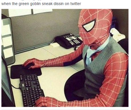 tweet - mary jane spiderman memes - when the green goblin sneak dissin on twitter Subiert