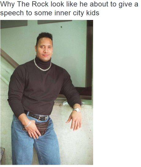 tweet - rock with bum bag - Why The Rock look he about to give a speech to some inner city kids