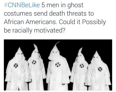 ku klux klan - 5 men in ghost costumes send death threats to African Americans. Could it possibly be racially motivated?