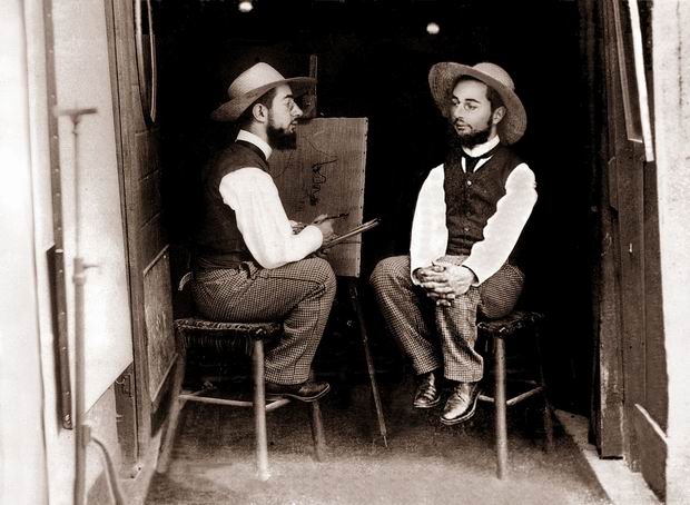 Henri Toulouse-Lautrec experimenting with "double exposition" that made it seem there's two of him on this picture, 1891. Not everyone did understand the concept of "double exposition" and he was later asked how is his brother doing, much to his distress.