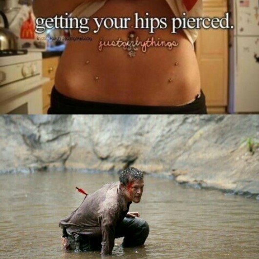 just manly things - getting your hips pierced. justgirly things installation