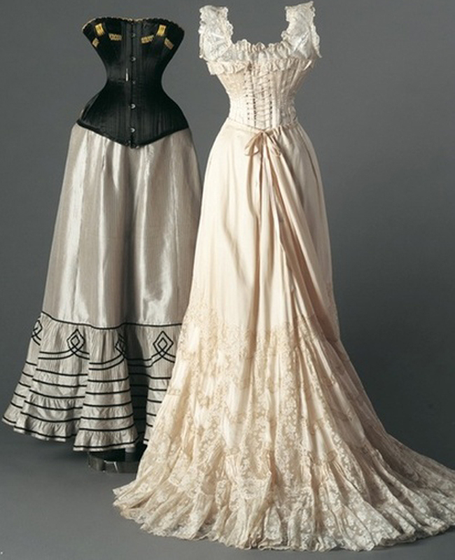 Corset wedding dresses were extremely popular in this age, as well.