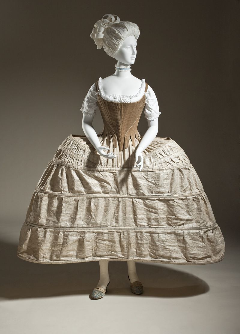 The most common type of corset going forward into the 1700's was the cone shape with full, heavy skirts below and was mainly designed to improve upon posture and raise the breasts.