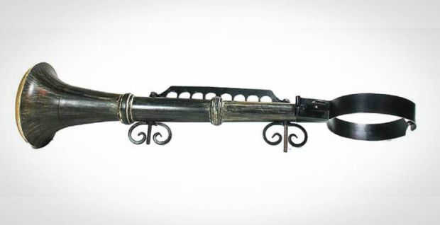 The "Flute of Shame". Germans used to punish people, mostly untalented musicians, by wearing this around their necks.