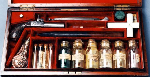 An actual "Vampire Hunter Kit". People used to buy these in case vampires attacked them.