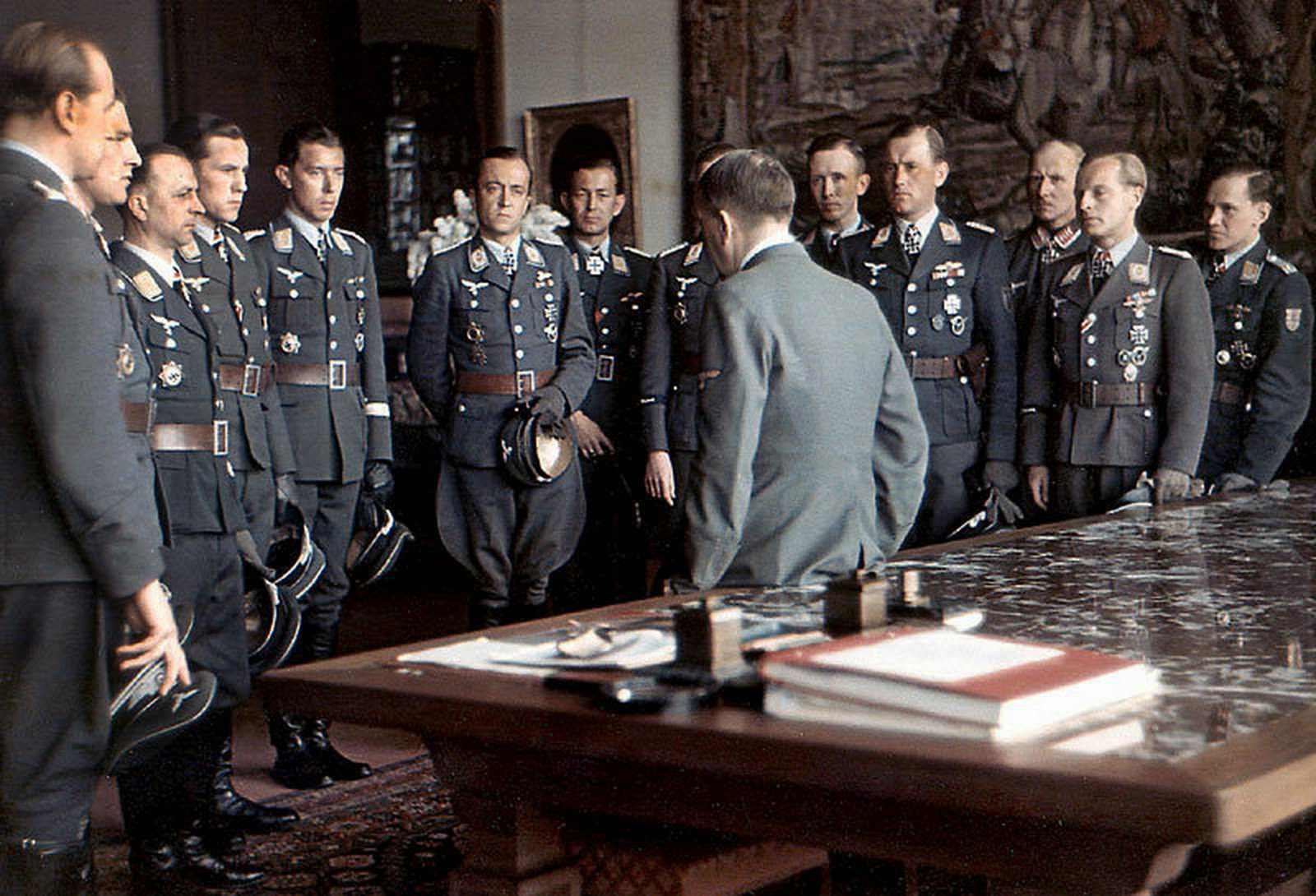 German "Flying aces" being presented to Hitler.
