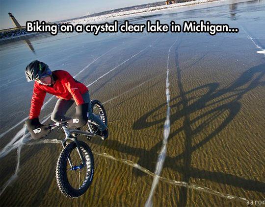 biking on frozen lake michigan - Biking on a crystal clear lake in Michigan... aaron