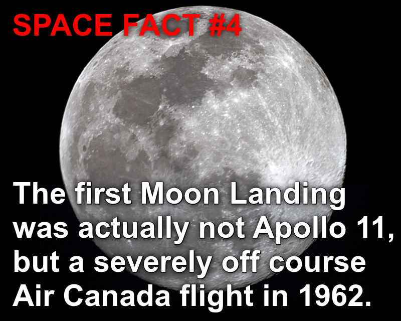 full moon - Space Fact The first Moon Landing was actually not Apollo 11, but a severely off course Air Canada flight in 1962.