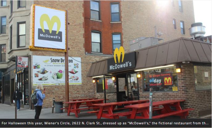Wiener's Circle — the famous hot dog joint known for its sassy staff — went all out for Halloween this year by completely transforming into McDowell's, the fictional restaurant from the 1988 film "Coming to America."