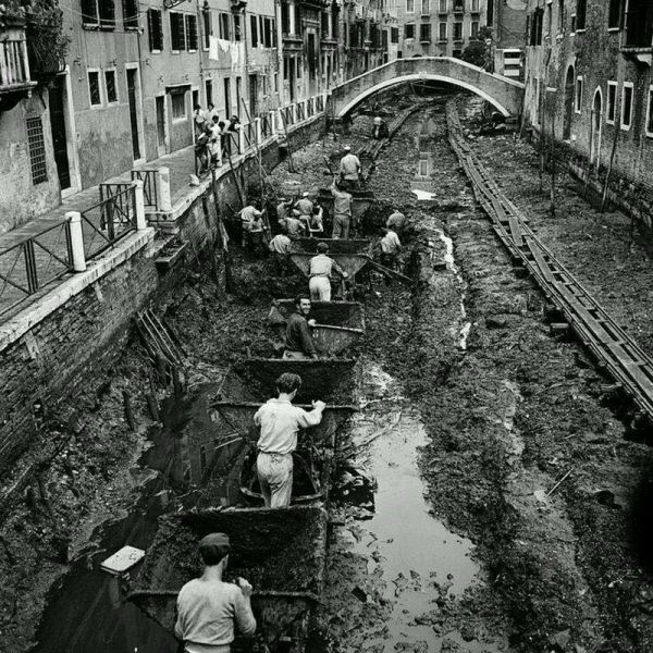 On the construction site of the Venice Canals, before they were flooded, 1956.