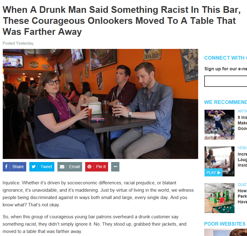 conversation - When A Drunk Man Said Something Racist In This Bar, These Courageous Onlookers Moved To A Table That Was Farther Away Posted Yesterday Connect With Sign up for our ene We Recommene Arti 9 In Make Gooi Vide Incre Laug Insid f Tweet Email @ P