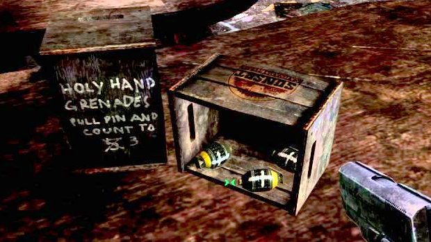 Monty Python references abound in New Vegas’ Wasteland – but only if you have the Wild Wasteland perk. For instance, in Cottonwood Cove a building is graffitied ‘Romanes Eunt Domus’ in reference to Life of Brian, and Holy Hand Grenades can be found in a Camp Searchlight cellar. And that’s not all…