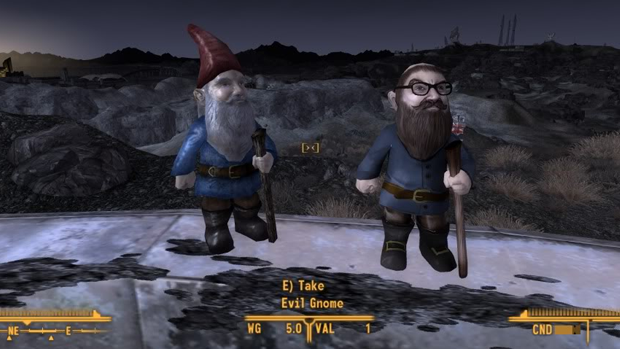There is a unique gnome in New Vegas called the Evil Gnome, modeled after lead world builder Scott Everts.