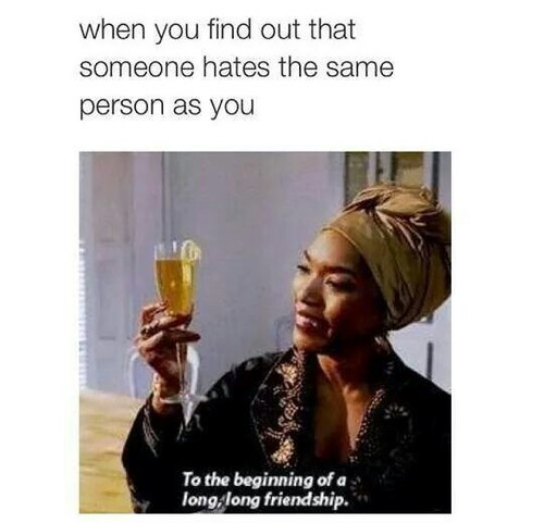 petty memes - when you find out that someone hates the same person as you To the beginning of a long, long friendship.