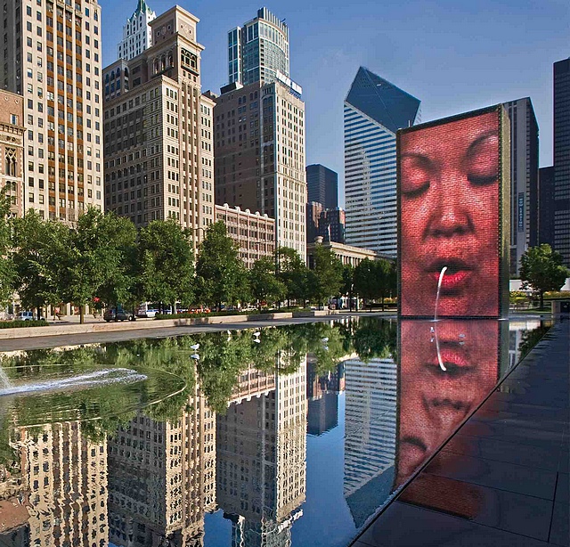 Crown Fountain in Chicago. Said to look like a juice box with a hole in it, or like someone is spitting in the pool (see pic), but the material it was made of and the fact that the 15 meter high wall can show any image they want make it stunning.