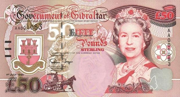 The Queen on money from Gibraltar, 66 years old.