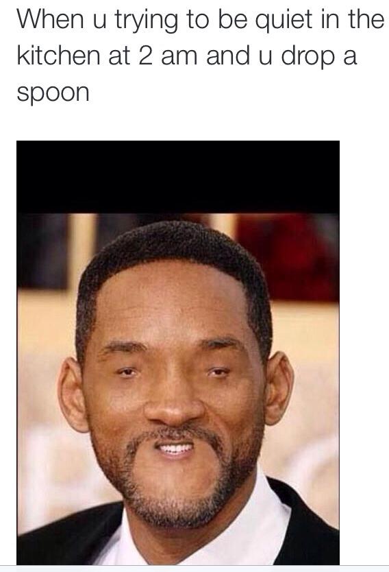 tumblr - will smith - When u trying to be quiet in the kitchen at 2 am and u drop a spoon