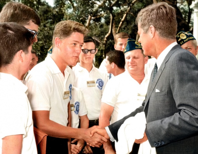 A young Bill Clinton and John F. Kennedy, 1963.