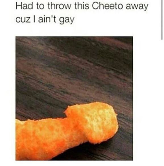 cheetos meme - Had to throw this Cheeto away cuz I ain't gay