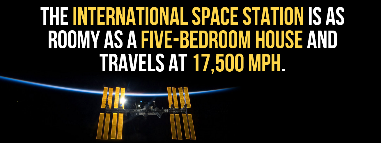 darkness - The International Space Station Is As Roomy As A FiveBedroom House And Travels At 17,500 Mph. E El Te