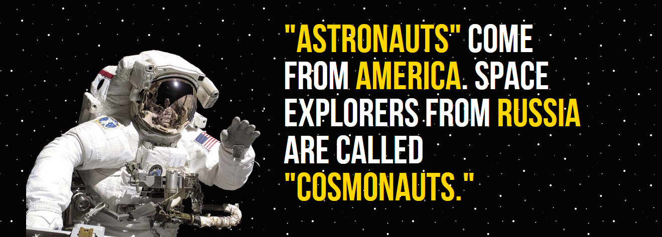 graphic design - "Astronauts" Com From America. Space Explorers From Russia Are Called "Cosmonauts."
