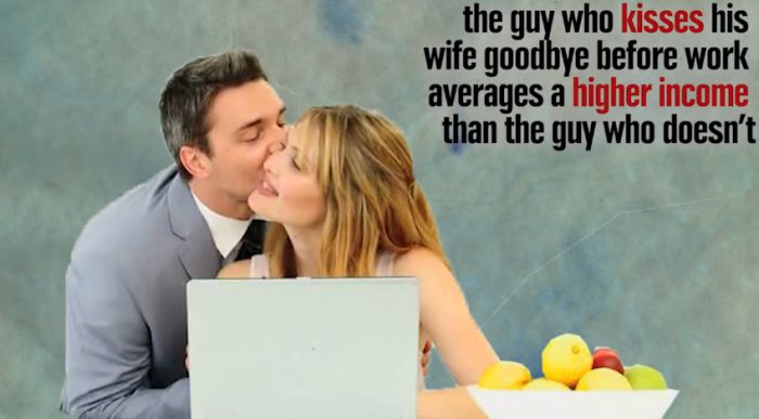 interesting facts about man - the guy who kisses his wife goodbye before work averages a higher income than the guy who doesn't