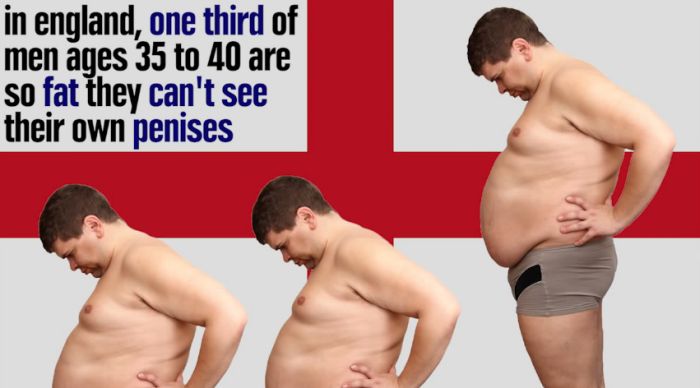 shoulder - in england, one third of men ages 35 to 40 are so fat they can't see their own penises