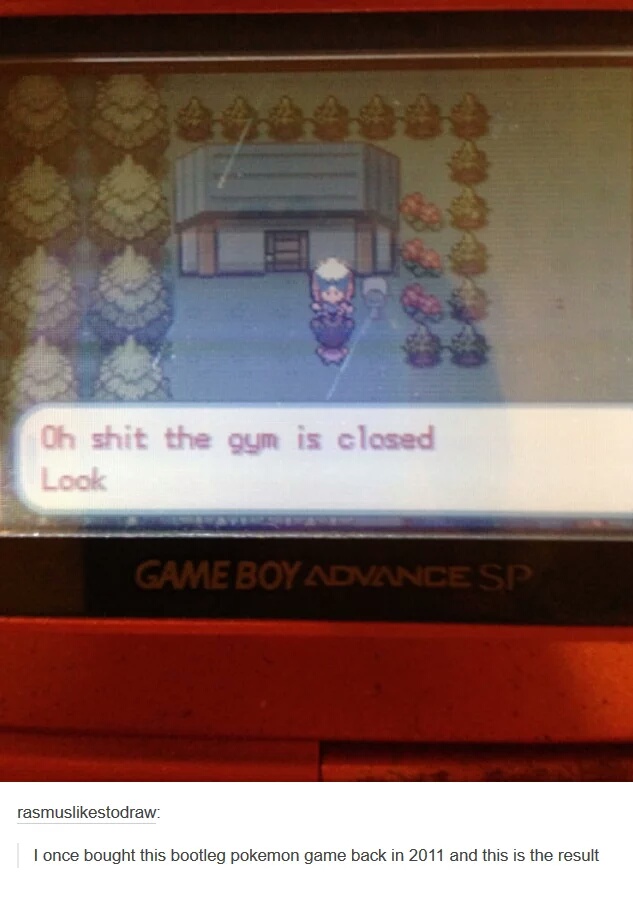 Oh shit the gym is closed Look Game Boy Advance Sp rasmustodraw I once bought this bootleg pokemon game back in 2011 and this is the result