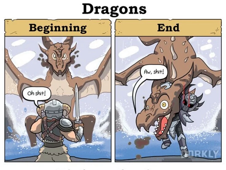 funny skyrim - Dragons Beginning End S. Aw, shit! oh shit! Irkly