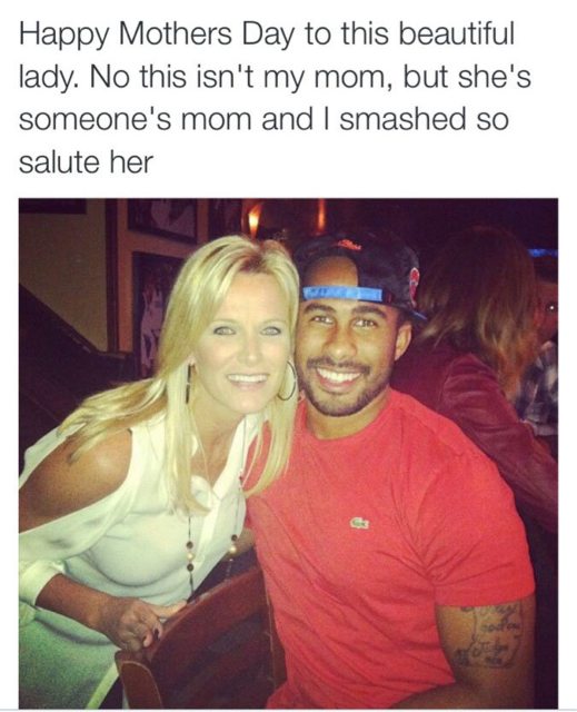tweet - funny happy mothers day memes - Happy Mothers Day to this beautiful lady. No this isn't my mom, but she's someone's mom and I smashed so salute her