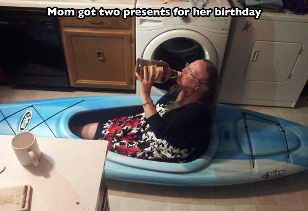 funny im busy meme - Mom got two presents for her birthday