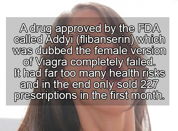 casa museo del campesino - A drug approved by the Fda called Addyi flibanserin which was dubbed the female version of Viagra completely failed. It had far too many health risks and in the end only sold 227 prescriptions in the first month.