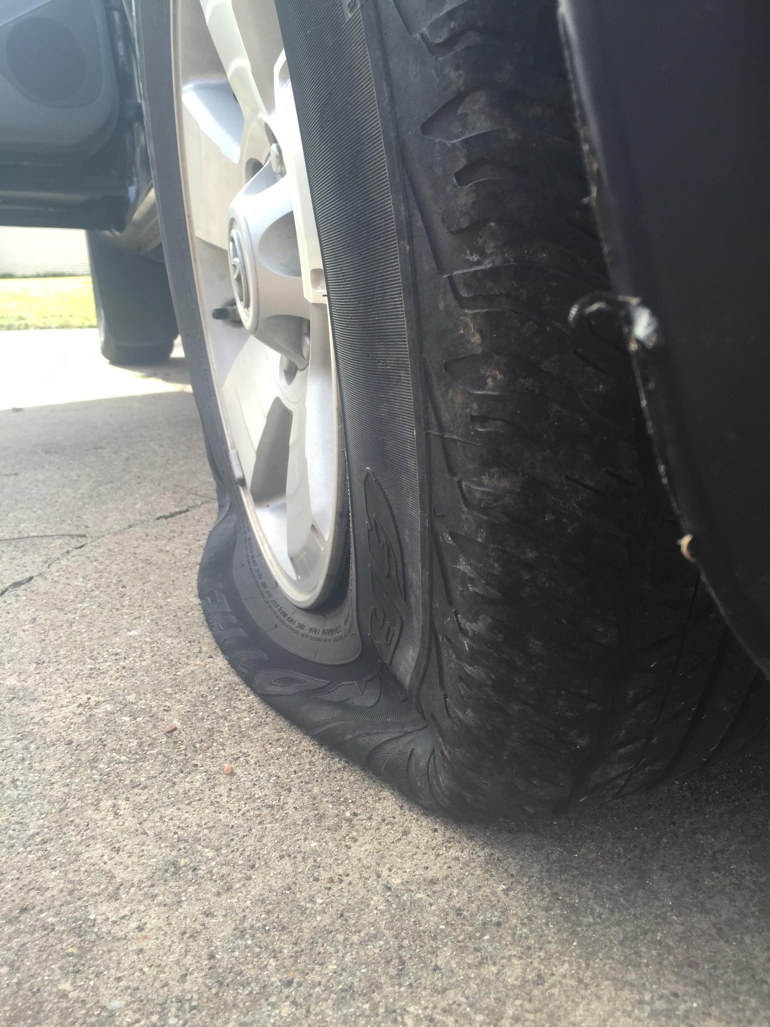 "Walked outside this morning to find that my tire had gone flat overnight."