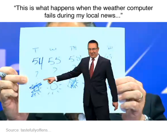 tumblr - Humour - "This is what happens when the weather computer fails during my local news..." . N 54 55 58 Source tastefullyoffens..