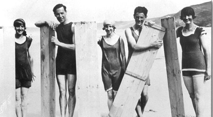 Early surfers with their boards, 1922.