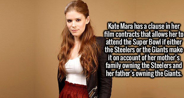 hayden from murder house - Kate Mara has a clause in her film contracts that allows her to attend the Super Bowl if either the Steelers or the Giants make it on account of her mother's family owning the Steelers and her father's owning the Giants.