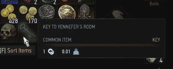 yennefer room key - Bolts 128 428 170 Key To Yennefer'S Room Key Common Item 1 0.01 F Sort Items