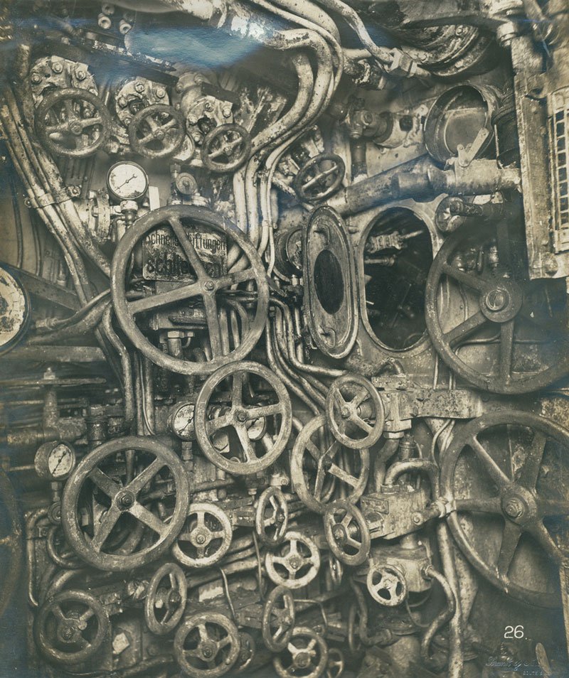 Control room of the U-Boat submarine, 1918.