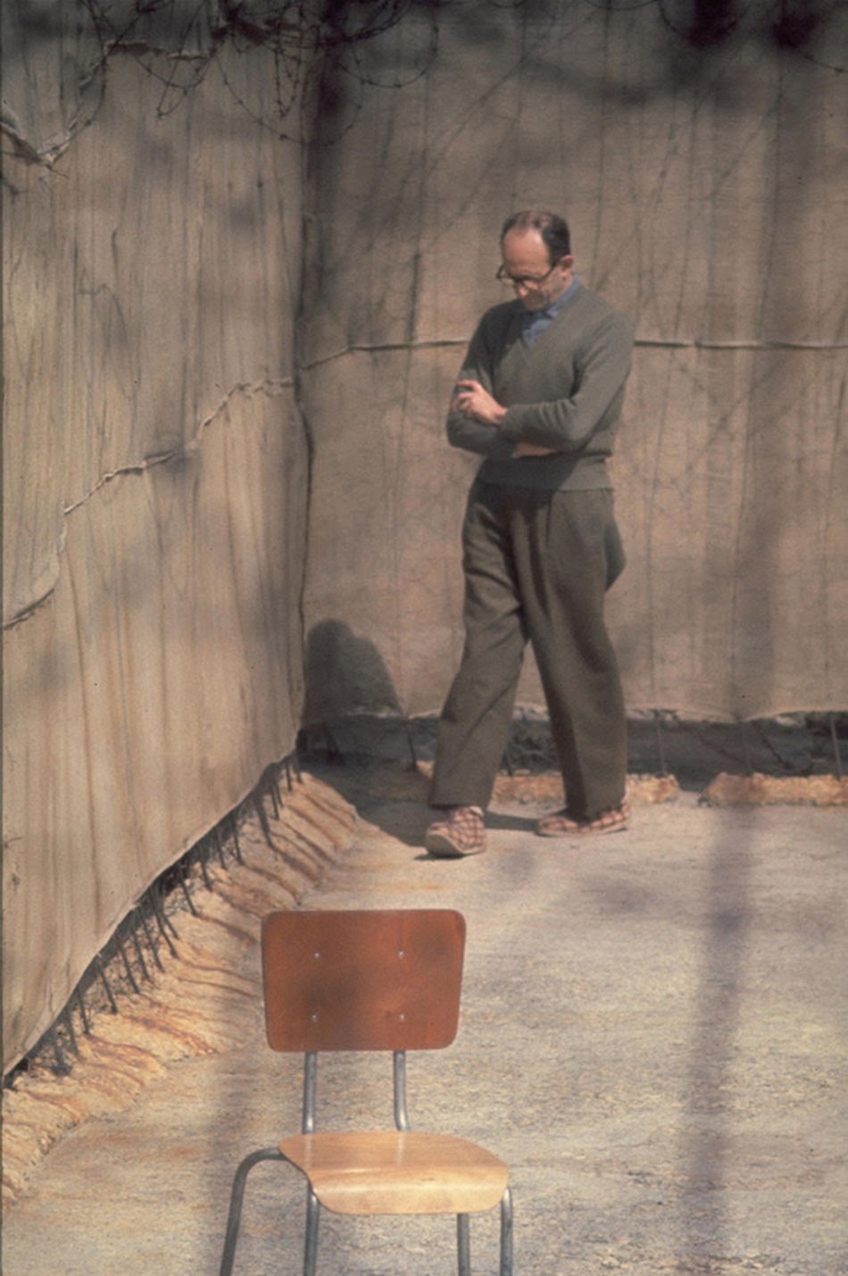 Adolf Eichmann walks around the yard of his cell, Israel  1961.