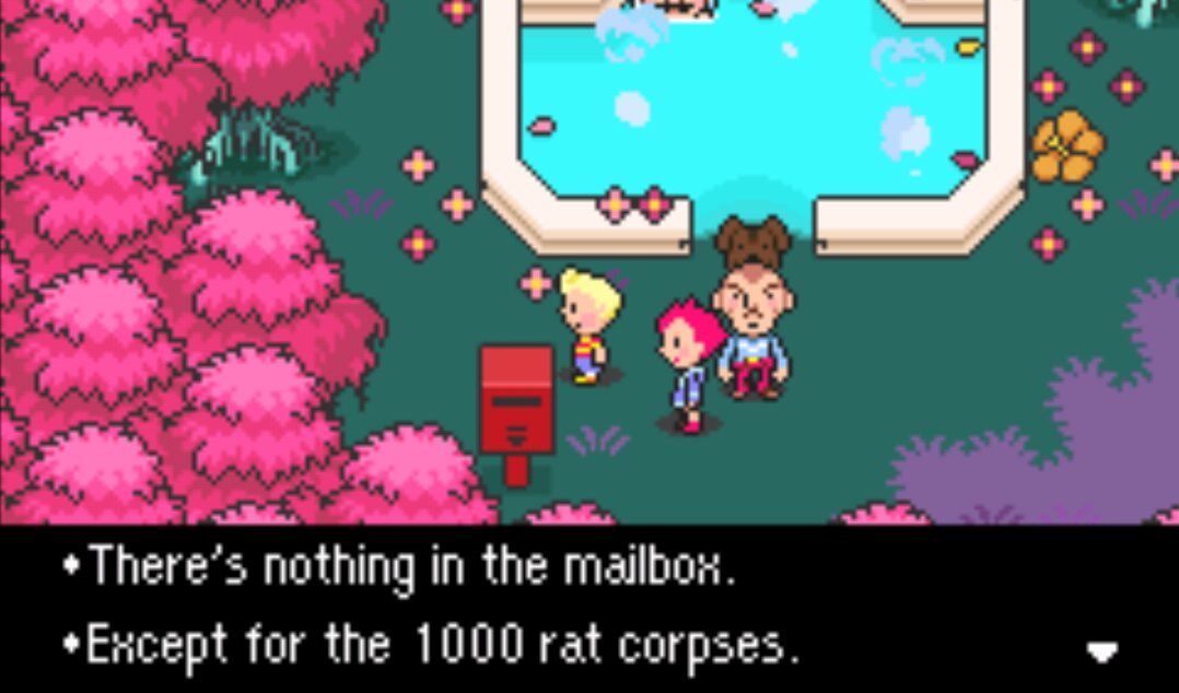 mother 3 hallucination - There's nothing in the mailbox. Except for the 1000 rat corpses.