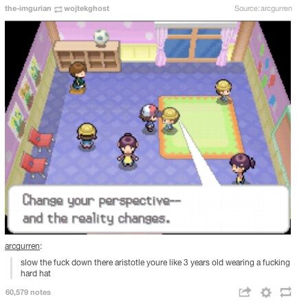 pokemon funny - theimgurian wojtekghost Sourcearcgurren Change your perspective and the reality changes. arcqurren slow the fuck down there aristotle youre 3 years old wearing a fucking hard hat 60,579 notes